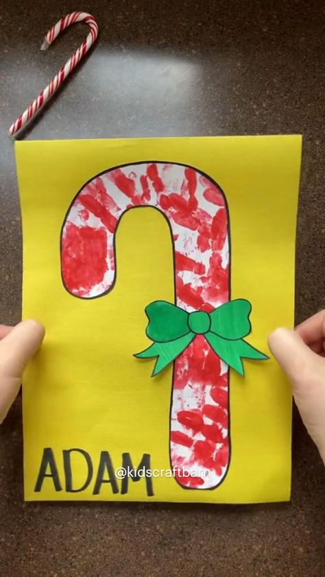 Handprint Candy Cane, Christmas In July Toddler Crafts, Christmas In July Crafts For Toddlers, Candy Cane Crafts For Toddlers, Candy Cane Crafts Preschool, Preschool Christmas Crafts For Kids, Preschool Holiday Crafts, Candy Cane Crafts For Kids, Pre K Christmas Crafts