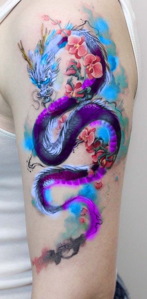 Pretty Dragon Tattoo, Baby Dragon Tattoos, Blue Dragon Tattoo, Dragon Tattoo Meaning, Red Dragon Tattoo, Chris Garver, Monami Frost, Dragon Sleeve, Chinese Dragon Tattoos