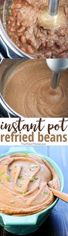 Instant Pot Refried Beans ~ creamy, flavorful, and effortless to make in the pressure cooker...a perfect side dish for all of your favorite Mexican recipes! | FiveHeartHome.com Pressure Cooker Refried Beans, Instant Pot Refried Beans, Homemade Refried Beans, Ip Recipes, Power Pressure Cooker, Pressure Cooking Recipes, Electric Pressure Cooker Recipes, Salad Pasta, Instant Pot Dinner Recipes