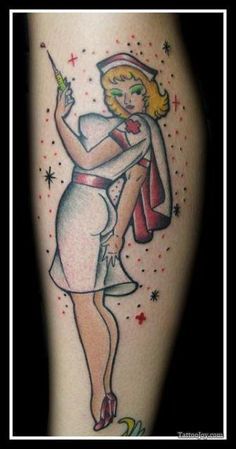 Nurse Pin Up Tattoo, Traditional Tattoo Nurse, Pin Up Nurse, Tattoo Planning, Pin Up Tattoo, Artistic Tattoos, Tattoo Sleeve Filler, Gallery Tattoo, Tattoo Pics