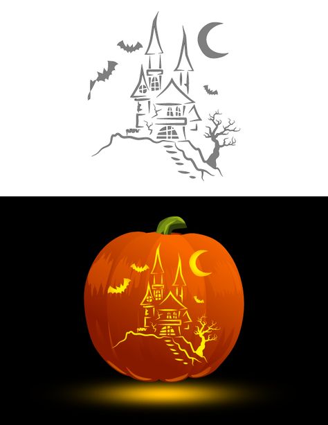 Pumpkin Castle Carving, Castle Pumpkin Carving, Pumpkin Carving Designs Printable, Pumpkin Carving Templates Printable, Pumpkin Painting Stencils, Pumpkin Etching, Pumkin Designs, Free Pumpkin Stencils, Castle Pumpkin