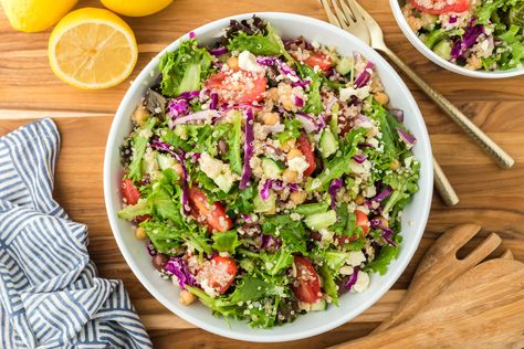 Mediterranean Quinoa Salad with Lemon Vinaigrette - Joy Bauer Joy Bauer Recipes, Salad With Lemon Vinaigrette, Mediterranean Quinoa, Joy Bauer, Mediterranean Quinoa Salad, Salad With Lemon, Mediterranean Diet Plan, Vegetarian Cabbage, Mediterranean Salad