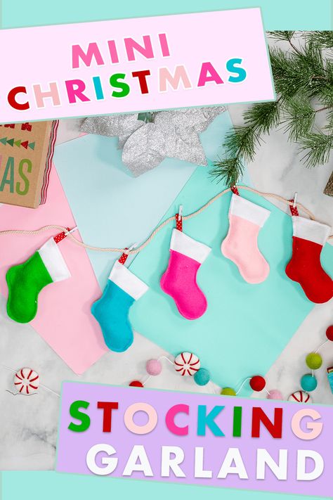 This Christmas, make a mini Christmas Stocking Garland with a free sewing pattern! This project is easy and will take less than an hour to complete. Stocking garlands are a must-have for your Christmas decor, and this one is especially cute and simple to make. All you need is felt, a a few sewing supplies, and a free sewing pattern. You can find the pattern on the website below. You can also use the mini stocking to make an adorable diy felt Christmas ornament. Stocking Garland Diy, Tiny Stocking Pattern, Mini Felt Stockings Christmas Diy, Felt Christmas Stocking Pattern, Christmas Stocking Sewing Pattern, Stocking Sewing Pattern, Stocking Garland, Christmas Stocking Pattern Free, Stocking Pattern Free