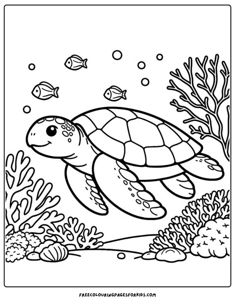 Get ready for an underwater adventure with our free kids coloring printable! Dive into the magical world of the ocean as you color in a beautiful sea turtle swimming near a vibrant coral reef. Download your free coloring page now and let the creativity flow! Sea Life Coloring Pages, Coloring In Pages, Watercolor Coloring Pages Free Printable, Under The Sea Printables, Sea Coloring Pages, Ocean Colouring Pages, Ocean Printables Free, Coloring Pages Ocean, Ocean Coloring Pages For Kids