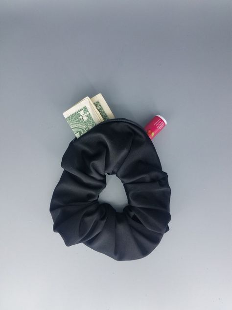 Scrunchie With Zipper, Pocket Scrunchie, Huge Scrunchies, Scrunchies Black, Black Satin Scrunchie, Scrunchie Hair, Tie Gifts, Top Secret, Hair Tie