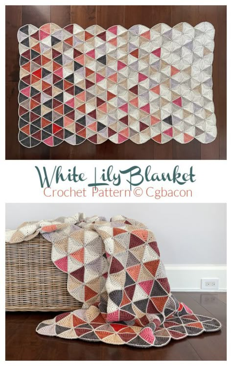 White Lily Blanket Crochet Pattern - Crochet & Knitting Crochet White Blanket, Infinite Granny Square Blanket, Unique Crochet Squares, Geometric Crochet Pattern, Geometric Crochet Blanket, Crochet Quick Projects, White Yarn Crochet, Lily Granny Square, Triangle Crochet Pattern