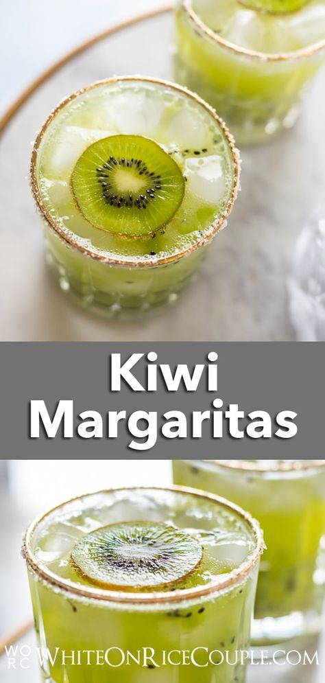 Kiwi Margarita Recipe and Easy Kiwi Cocktail Recipe - WhiteOnRiceCouple.com Kiwi Margarita Recipe, Kiwi Margarita, Kiwi Cocktail, Kiwi Drink, Summer Drink Recipe, Kiwi Recipes, Cocktail Party Food, Perfect Summer Drink, Cocktail And Mocktail