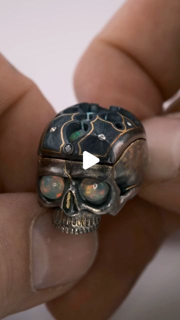 V.M. Saph Brooks on Instagram: "Silver and 22k gold skull with opal eyes and a removable opal brain. Diamonds and 24k inlay. All elements hand carved or hand fabricated." Opal Eyes, Gold Skull, All Elements, 22k Gold, Hand Carved, Brain, Opal, Carving, Diamonds