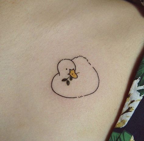 Duck Flash Tattoo, Cute Duck Tattoo Ideas, Duck Tattoos Cute, Tiny Duck Tattoo, Tattoo Ideas Duck, Weird Small Tattoos, Simple Duck Tattoo, Little Duck Tattoo, Cute Duck Tattoo