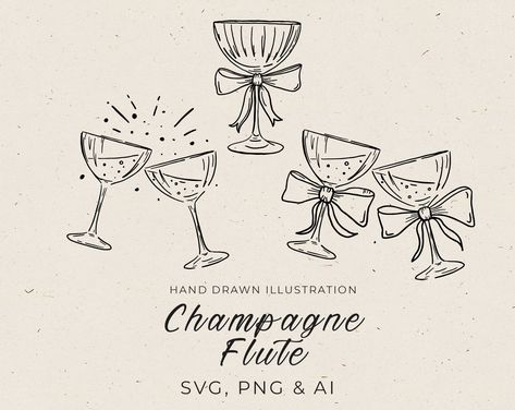 Champagne Glasses Decorated, Bar Menu Wedding, Illustration Simple, Wedding Champagne, Svg Wedding, Drawing Frames, Wedding Illustration, Champagne Wedding, Wedding Bar