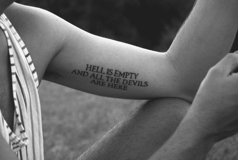 Hell is empty, and all the Devils are here Different Styles Of Tattoos, Bicep Tattoo, The Devils, Tattoo Photography, Apple Devices, Girly Tattoos, Beautiful Body, Little Tattoos, Word Tattoos