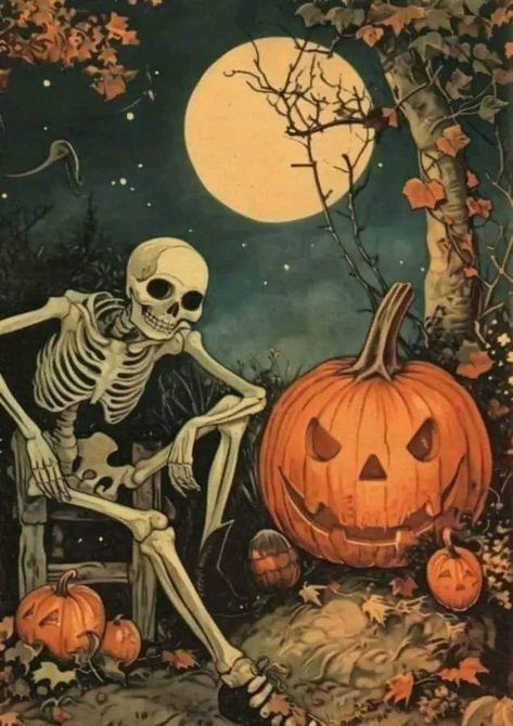 Pumpkin Skeleton Wallpaper, Vintage Halloween Illustration Art, Halloween Wallpaper Pattern, Vintage Halloween Art Wallpaper Iphone, Spooky Pumpkin Wallpaper, Vintage Halloween Printables Free, Vintage Halloween Wallpaper Iphone, Halloween Wallpaper Skeleton, Vintage Lock Screen Wallpaper