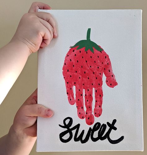 Handprint Strawberry Craft, Fruit Activity, Food Activities For Toddlers, Strawberry Craft, Fruit Art Kids, Strawberry Crafts, Summer Themes, Kids Painting Crafts, Strawberry Birthday