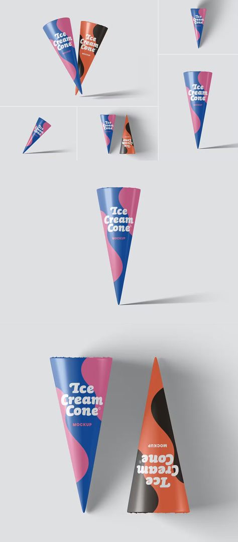 Ice Cream Cup Design Packaging, Ice Cream Cone Packaging Design, Ice Cream Cone Packaging, Ice Cream Cup Design, Ice Cream Cups Packaging, Cone Packaging, Ice Cream Mockup, Ice Cream Cups Design, Ice Cream Packaging Design