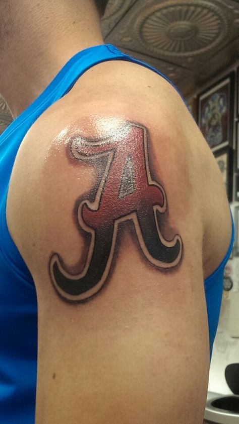 Alabama Tattoo. Roll Tide! Alabama Tattoos Men, Alabama Tattoo Ideas, Alabama Tattoos, Roll Tide Alabama, Basketball Tattoos, Brian Dawkins, Alabama A, Alabama Football Roll Tide, Alabama Roll Tide