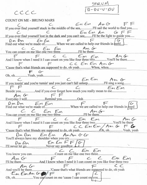 Count On Me (Bruno Mars) Guitar Chord Chart Count On Me Ukulele Chords, Count On Me Ukulele, Count On Me Bruno Mars, Guitar Chords Beginner Songs, Rock Chords, Piano Songs Chords, Uke Chords, Chords Ukulele, Ukelele Chords Ukulele Songs