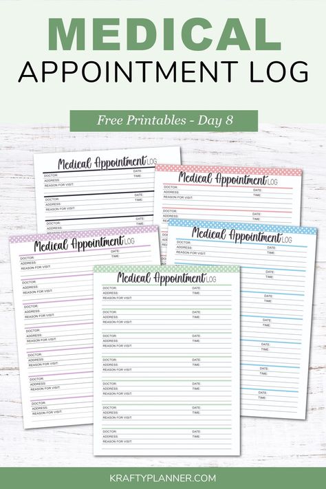 Medical Appointment Log | Free Printable (Day 8) — Krafty Planner Doctor Visit Printable Free, Medical Appointment Planner, Doctor Appointment Planner, Dr Appointment Tracker, Appointment Tracker Free Printable, Medical Tracker Free Printable, Medical Information Printable Free, Medical Appointment Tracker, Appointment Tracker