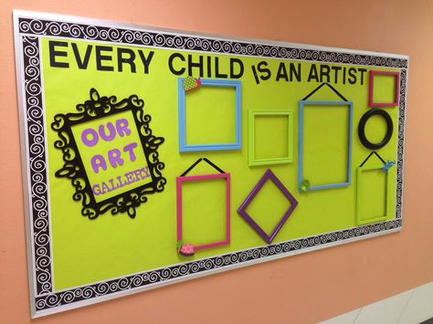 Every child is an artist board Art Board Preschool, Every Child Is An Artist Bulletin Board, Every Child Is An Artist Display, Kindergarten Artwork, Preschool Artwork, Preschool Door Decorations, Daycare Bulletin Boards, Elementary School Bulletin Boards, Kids Bulletin Boards