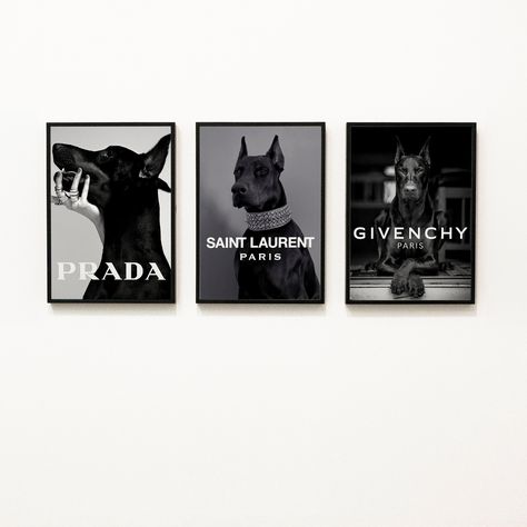 Luxury Picture Wall, Designer Wall Prints, Designer Pictures On Wall, Doberman Print, Doberman Poster, Doberman Art, Wall Art Luxury, Poster Set Of 3, Designer Wall Art