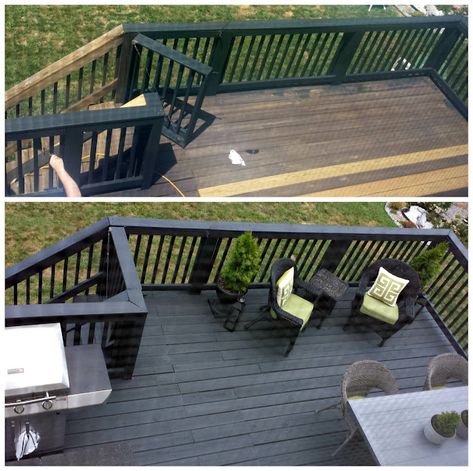 Grey Deck Stain, Deck Stain Ideas, Stain Deck, Design Per Patio, Deck Stain, Deck Repair, Deck Makeover, Black Deck, Deck Colors