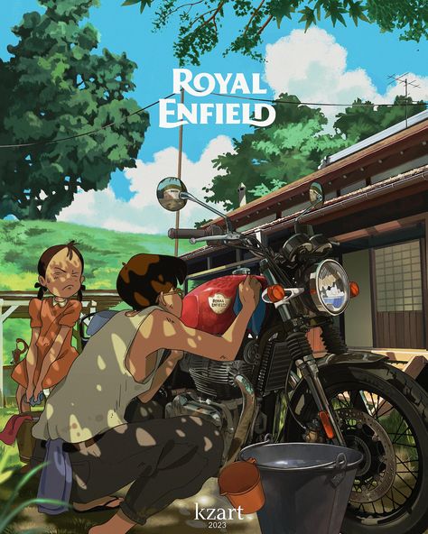 Royal Enfield Wallpapers, Bike Artwork, Wish Me Luck, Screen Caps, Ghibli Art, Arte Sketchbook, Cool Wallpapers Art, Bike Art, Cute Anime