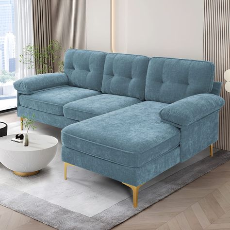 PRICES MAY VARY. 【MODERN STYLISH COUCH SOFA】Overall Dimensions - 51.2""D x 82.7""W x 34.3""H. Fluffy cushions and armrests with modern metal legs give the L shaped sectional a stylish and timeless look that will better decorate any style of living room. TIPS: THIS IS A REVERSIBLE COUCH, YOU CAN INSTALL IT AS LEFT SECTIONAL SOFA OR RIGHT SECTIONAL SOFA. 【SOLID WOODEN AND METAL FRAME】Equipped with soft chenille fabric, high density foam, solid wooden frame, the couch can accommodate for 3-4 people Small L Shaped Couch, Retro Couch, L Shape Sofa Set, Washable Sofa Covers, Small Sectional Sofa, Small Couch, Couch With Chaise, L Shaped Couch, Couch Fabric