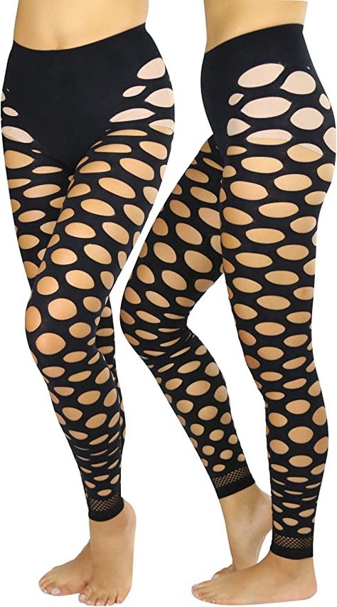 ToBeInStyle Women's Fishnet Slashed Leggings w/Footless Design - One Size - Black at Amazon Women’s Clothing store: Tights Design Tights, Footed Leggings, Edc Outfits, Footless Tights, Spandex Leggings, Mesh Design, Black Tights, Amazon Women, Tight Leggings