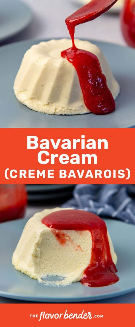 Bavarian Cream Pie Recipe, Russian Cream Dessert, Sweet Sauces Desserts, Bavarian Desserts, Easy Bavarian Cream Filling, Fancy Easy Desserts, Bavarian Cream Dessert, Russian Cream Recipe, Easy Bavarian Cream Recipe