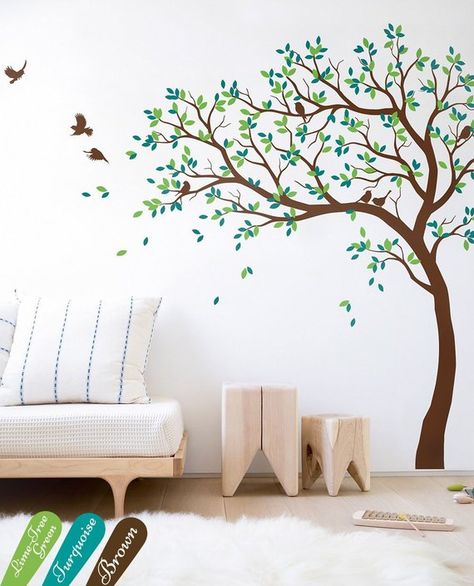 Tree Wall Painting, Simple Wall Paintings, Huge Tree, Tree Decal, Bird Wall Decals, Tree Sticker, Tree Wall Murals, Tree Mural, Diy Wall Painting