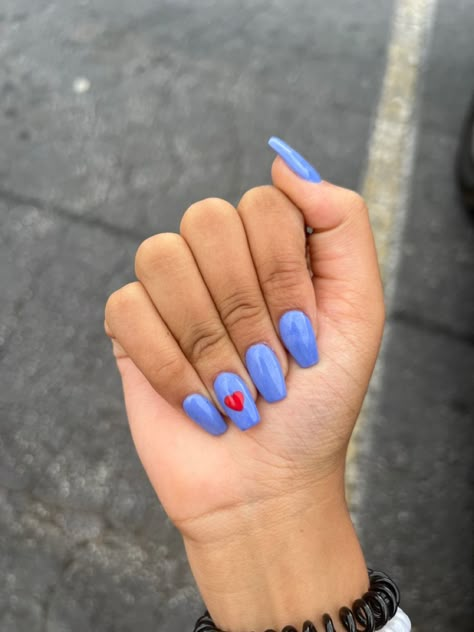 Short Blue Valentines Day Nails, Blue Nails Red Heart, Navy Valentines Nails, Turquoise And Pink Nails Designs, Pink And Blue Valentines Nails, Blue Vday Nails, Royal Blue And Red Nails, Easy Red White And Blue Nails Simple, Blue Nails With White Heart