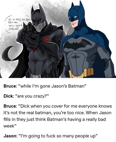 Superbat Funny, Dating Jason Todd Aesthetic, Nightwing Memes, Superbat Comics, Dark Anime Aesthetic Pfp, Nightwing Funny, Jason Batman, Dc Funny, Real Batman