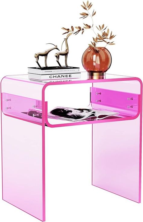 Amazon.com: solaround Clear Acrylic End Table 2-Tier Bedside nightstand for Living Room Bedroom Home Decor (Pink) : Home & Kitchen Pink End Table, Fun Nightstands, Dopamine Decor Bedroom Ideas, Colorful Nightstand, Acrylic Furniture Design, Acrylic Nightstand, Acrylic End Table, Night Stands Bedroom, Plexiglass Table