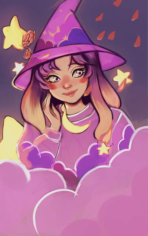 Witch Drawing Cute, Cute Witch Drawing, Witch Phone Wallpaper, Illustration Clouds, Star Witch, Illustration Night, Witch Illustration, Modern Goth, Witch Drawing