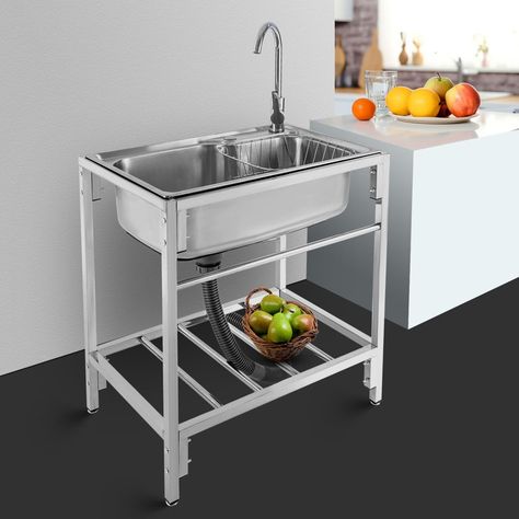 DENFER 26.7'' L x 17.3'' W Silver Free Standing Handwash Station with Faucet | Wayfair Washing Fruits And Vegetables, Stainless Steel Utility Sink, Single Basin Kitchen Sink, Portable Sink, Single Basin Sink, Metal Sink, Commercial Sink, Deep Sink, Kitchen Sink Stainless Steel