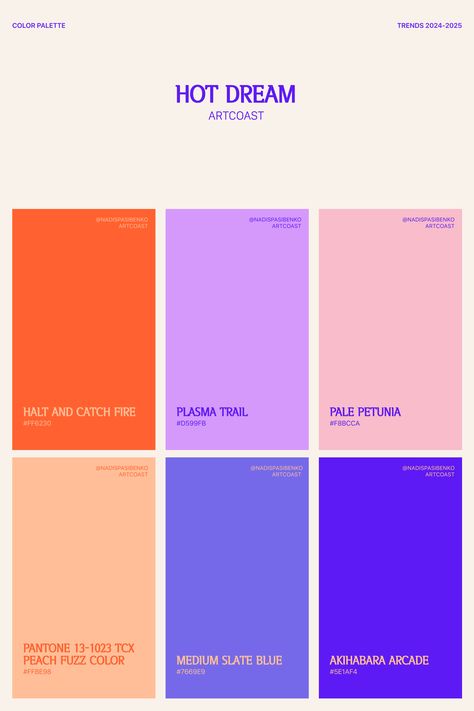 Trending Color Palette 2024-2025 - #logo #logodesign #elegantlogo Colorful Font Design, Four Season Color Palette, Pop Of Color Branding, Pantone Colour Combinations, Graphic Design Palette Color, Trending Colour Palettes, Female Colour Palette, 2 Colour Palette, Energizing Color Palettes