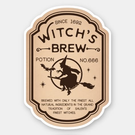 Witchs Brew Potion Vintage Label Sticker Foto Mochi, Witches Brew Labels, Potion Witch, Witchs Brew, Potion Making, Label Illustration, Halloween Drink, Witch Potion, Potion Labels