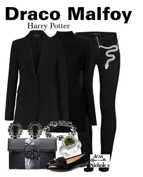 "Draco Malfoy" by jess-nichole ❤ liked on Polyvore featuring J Brand, Christopher Esber, Joseph, Dorothy Perkins, Marc Jacobs, Effy Jewelry and London Road Malfoy Inspired Outfits, Draco Malfoy Inspired Outfits, Cute Goth Outfits, Harry Potter Shoes, Slytherin Clothes, Slytherin Outfit, Slytherin Fashion, Harry Potter Girl, Movie Inspired Outfits