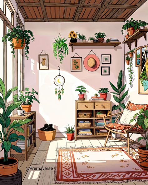 House Plants Drawing, Lofi Aesthetic Room, Calm Anime, Journal Background, Space Anime, Art Markers Drawing, Live Screen Wallpaper, Graphic Arts Illustration, Relaxing Art