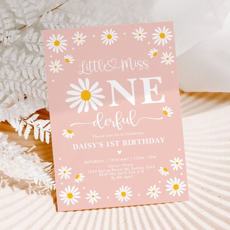 Little Miss Onederful, Miss Onederful, Groovy One, Floral Birthday Invitations, Girl 1st Birthday, 1st Birthday Party Invitations, Flowers Birthday, 1st Birthday Themes, First Birthday Party Themes