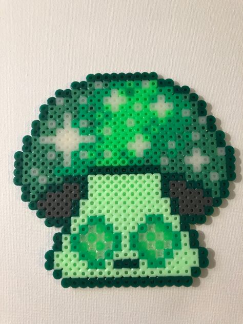 Perler bead Green Perler Bead Pattern, Frog Perler Bead Pattern, Perler Bead Mushroom, Perler Templates, Green Mushroom, Diy Perler Bead Crafts, Diy Perler Beads, Bead Pattern, Perler Beads Designs