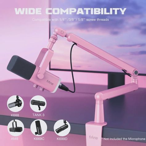 FIFINE Low Profile Microphone Arm, Adjustable Metal Microphone Arm with Cable Management/C Clamp for AM8 Broadcast, K688-BM88P-Pink Top On Sale Product Recommendations!;FIFINE Microphone Low Profile Boom ,Metal Adjustable Mic Arm with Cable Management/C-Clamp for Streaming AM8,K688-BM88P-Pink;Original price: USD 68.66;Now price: USD 45.55;Click&Buy: https://s.click.aliexpress.com/e/_omIItAw Streaming Microphone, Microphone Stands, Microphone Accessories, Product Recommendations, Audio Accessories, Cable Management, Microphones, Low Profile, On Sale