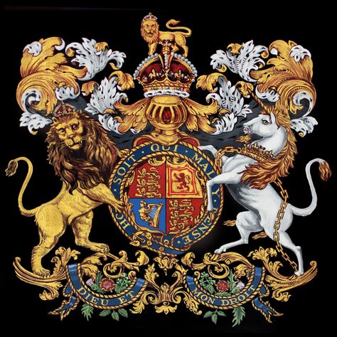 Royal Coat of Arms of the United Kingdom from 1837 to present Royal Crest Design, Fantasy Coat Of Arms, British Coat Of Arms, Medieval Coat Of Arms, Royal Coat Of Arms United Kingdom, Ww2 Posters, Heraldry Design, Large Modern Wall Art, Royal Colors