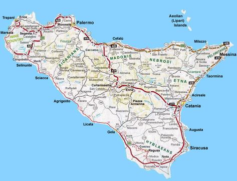 Map of Sicily Italy Trip Planning, Sicily Travel, School Projects, Palermo, Italy Travel, Sicily, Geography, Trip Planning, World Map