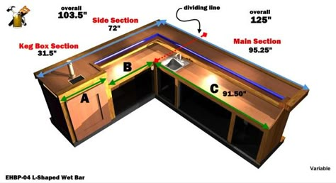 l-shaped wet bar plan details - EHBP-04 Wet Bar Diy, Bar Building Plans, Diy Basement Bar, Rustic Basement Bar, Building A Home Bar, Home Bar Plans, Basement Bar Plans, L Shaped Bar, Custom Home Bars