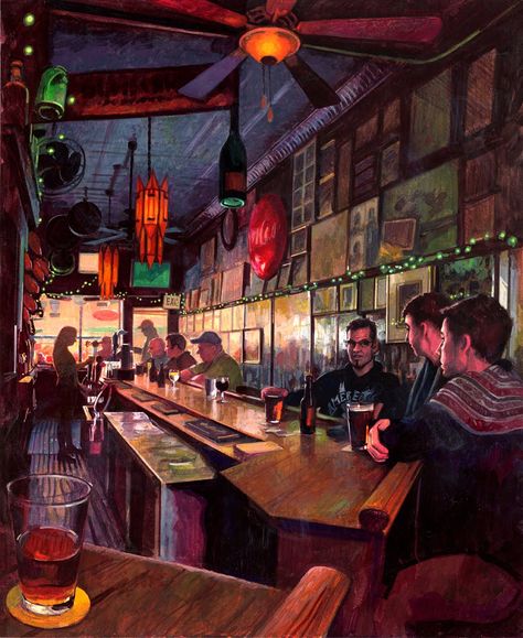 Stephen Gardner - Milano's Bar Scene Illustration, Bar Reference Drawing, Bar Illustration Art, Bar Drawing Illustration, Bar Reference, Bar Drawing, Bar Illustration, Bar Painting, Background Bar