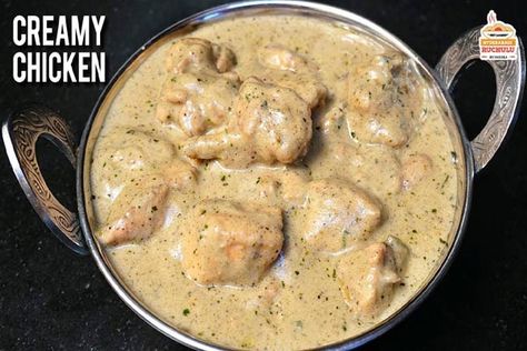 Comfort food for the chilly days White Chicken Gravy Recipe, Gravy Recipe Video, White Chicken Curry, Creamy Chicken Gravy, Indian Recipes Videos, Chicken Recipes Videos, Malai Chicken, Chicken Chicken Recipes, Chicken Gravy Recipe