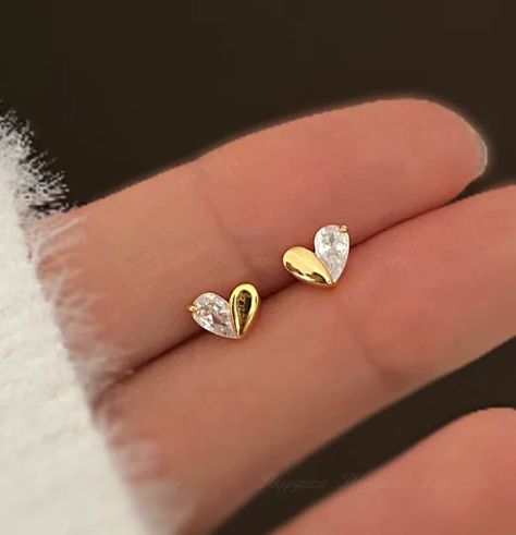 Stud Earrings – Happyzzzsu Gold Earrings Studs Simple, Gold Earrings Stud, Tiny Heart Earrings, Small Earrings Gold, Hand Jewelry Rings, Simple Gold Earrings, Gold Earrings Models, Pretty Jewelry Necklaces, Gold Bridal Jewellery Sets