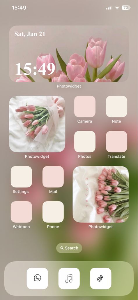 Tulips Homescreen Wallpaper, Vintage Tulips Wallpaper, Tulip Homescreen Layout, Lock Screen Wallpaper Tulips, Light Pink Tulips Aesthetic, Pink Aesthetic Wallpaper Iphone Ios 16, Pink Tulip Widget, Wallpers Iphone Ios 16, Ios 16 Home Screen Ideas Flowers