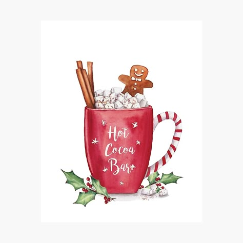 Hot Cocoa Watercolor, Hot Cocoa Illustration, Hot Chocolate Watercolor, Aquarel Painting, Cocoa Bar Sign, Hot Cocoa Bar Sign, Chocolate Station, Watercolor Holiday, Tattoos Inspiration