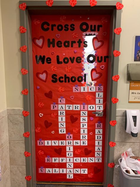 February Theme Classroom Door, Bulletin Boards For February, Preschool Valentines Door Decorations, February School Door Ideas, Valentines Daycare Door, New Year Door Ideas For Classroom, Valentine’s Day Office Door, Door Decorating Contest Valentines Day, Valentine's Day Door Decorations